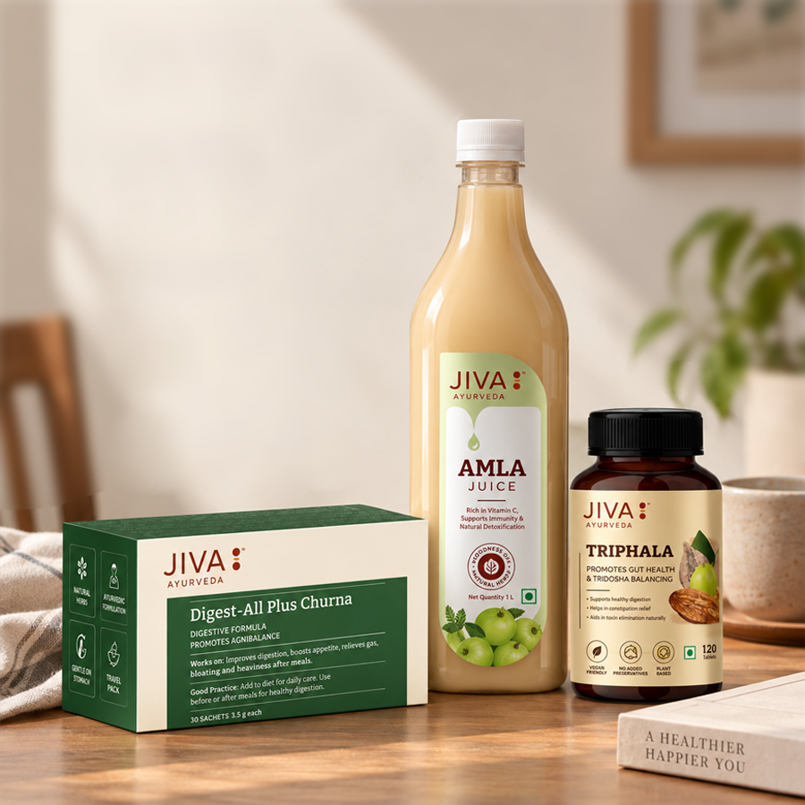 Jiva Ayurveda Digestive Care Combo (Digest-All Sachet + Amla Juice 1L + Triphala 120 Tabs)