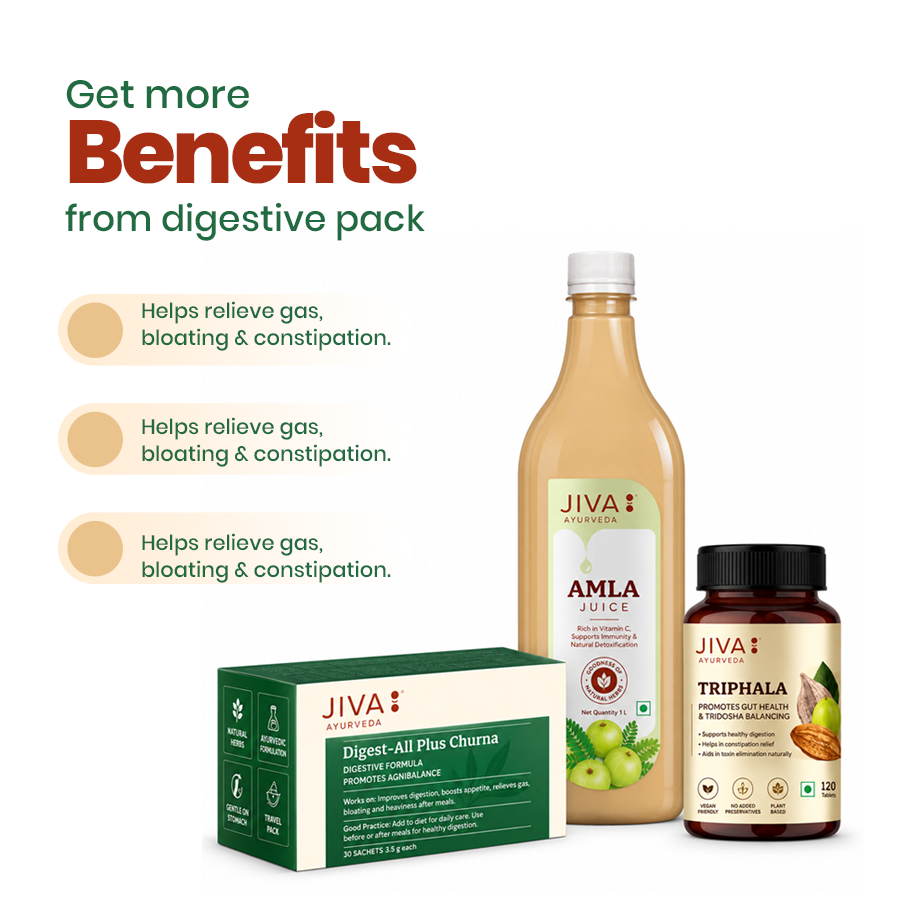Jiva Ayurveda Digestive Care Combo (Digest-All Sachet + Amla Juice 1L + Triphala 120 Tabs)