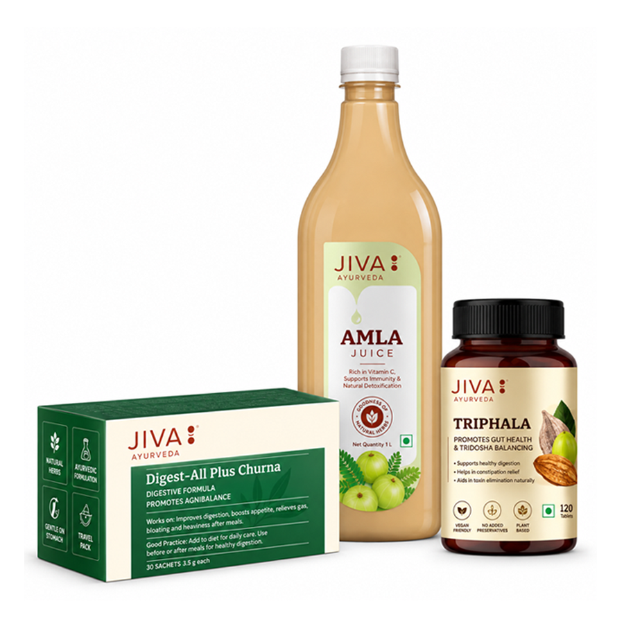 Jiva Ayurveda Digestive Care Combo (Digest-All Sachet + Amla Juice 1L + Triphala 120 Tabs)