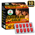 Front packaging view of Chirayu Sj Gold Capsules with an individual gold-formulated capsule placed behind the pack.